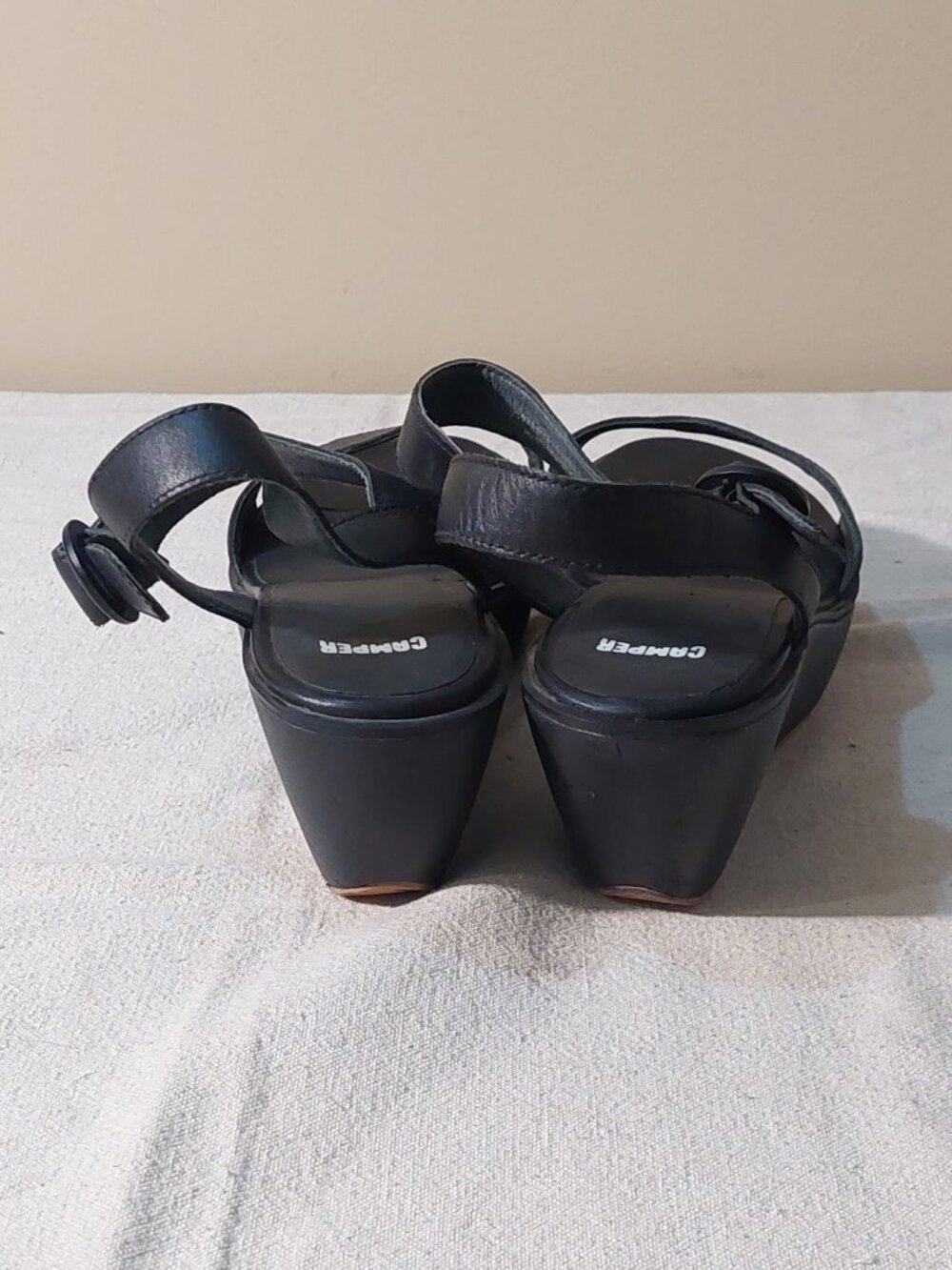 Camper Misia Black Leather Wedge Platform Ankle Strap Sandals Size US 11 (EU 42) - Picture 4 of 9